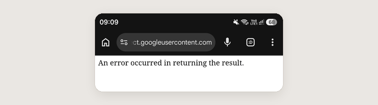 Instagram w Google Search Console – jak połączyć konto i sprawdzać widoczność w Google? 12 Błąd An error occurred in returning the result podczas dodawania Instagrama do Search Console na Androidzie