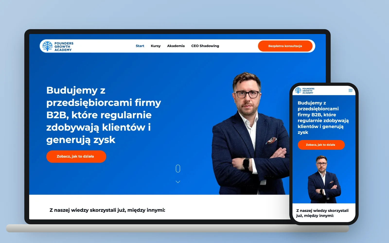 Founders Growth Academy 1 Strona Founders Growth Academy na komputerze i telefonie