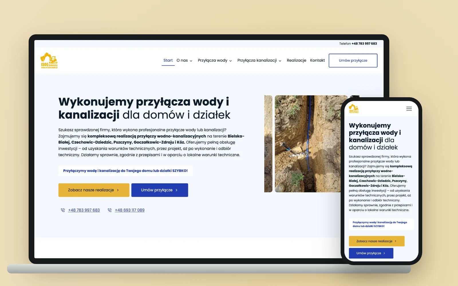 Instalatorstwo Radomski — przyłącza wody 1 Strona Instalatorstwo Radomski — przyłącza wody na komputerze i telefonie