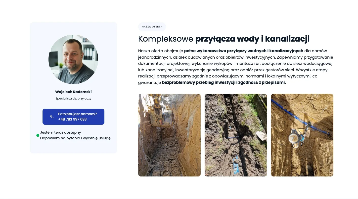 Instalatorstwo Radomski — przyłącza wody 2 Instalatorstwo Radomski — przyłącza wody — Kompleksowe przyłącza wody i kanalizacji