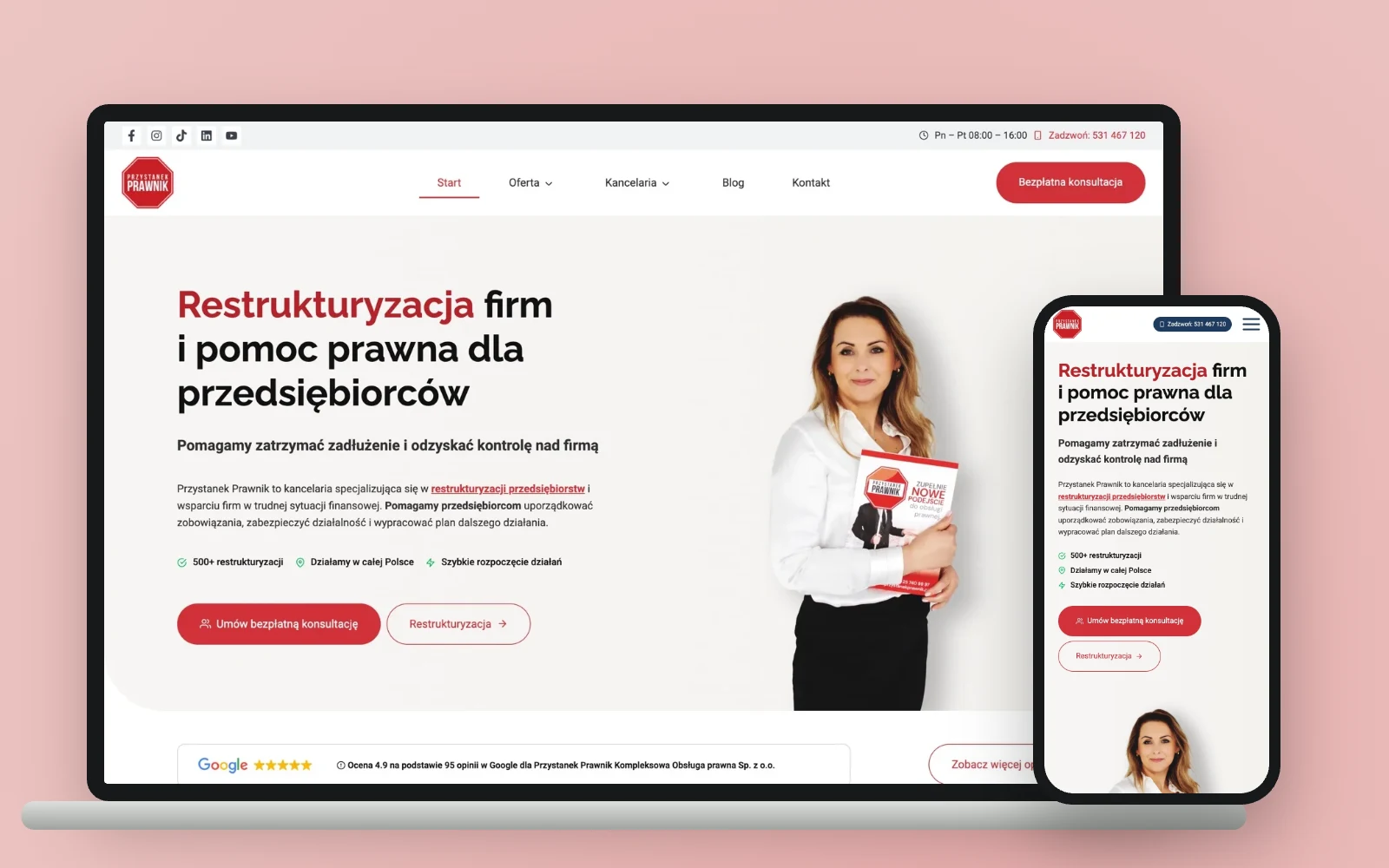 Strona Przystanek Prawnik na komputerze i telefonie