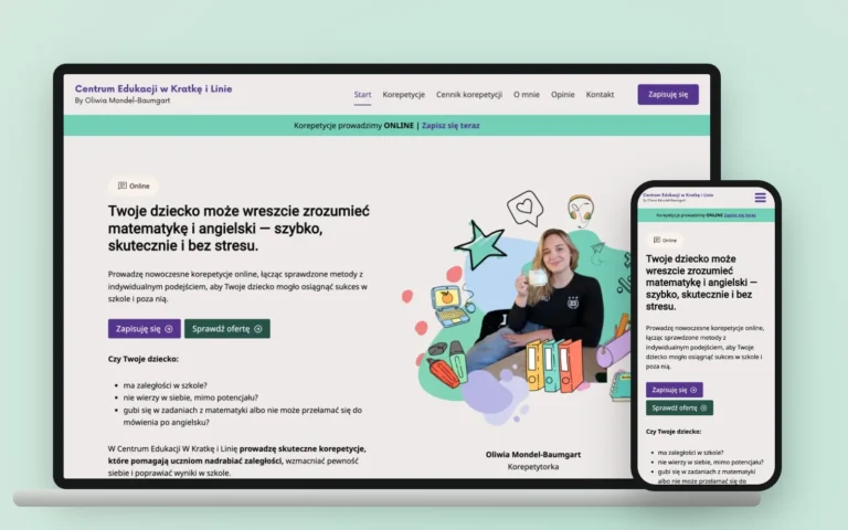 Strona W kratkę i w linie na komputerze i telefonie — realizacja Jarka Szmajducha